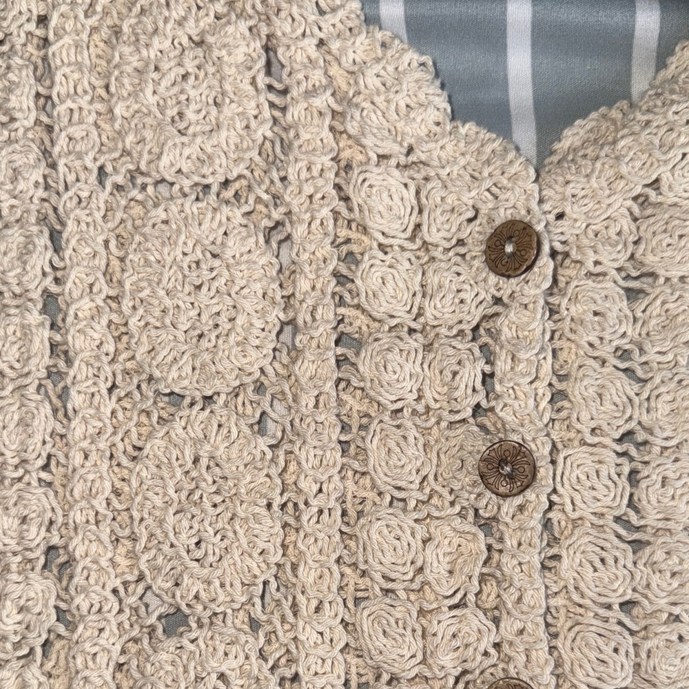 Rebellion Beige Crochet Fringe Button Vest - Picture 3 of 5